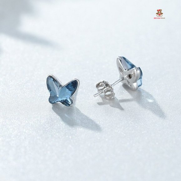 Sterling Silver Swarovsk Crystal Butterfly Studs. - Picture 2 of 5